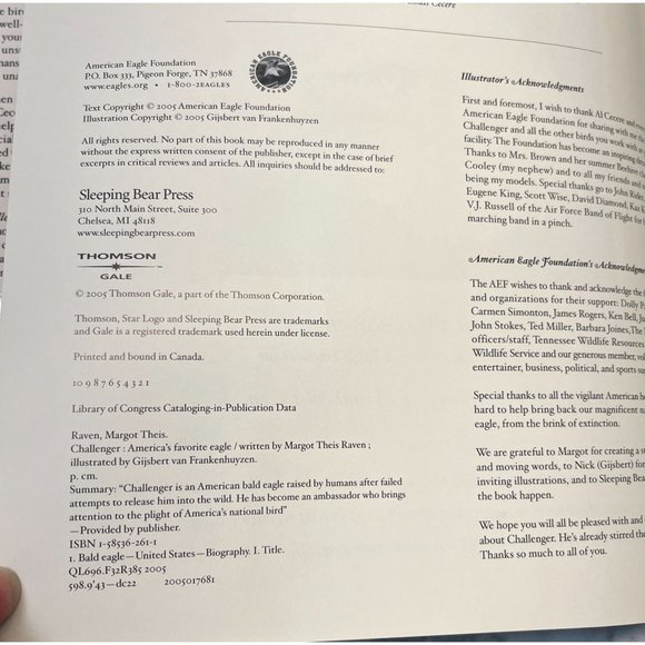 Challenger Americas Favorite Eagle Margot Raven 2005 Bald Eagle Reference - Picture 6 of 12